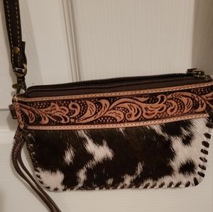 Boho ranch boutique Cowhide wristlet